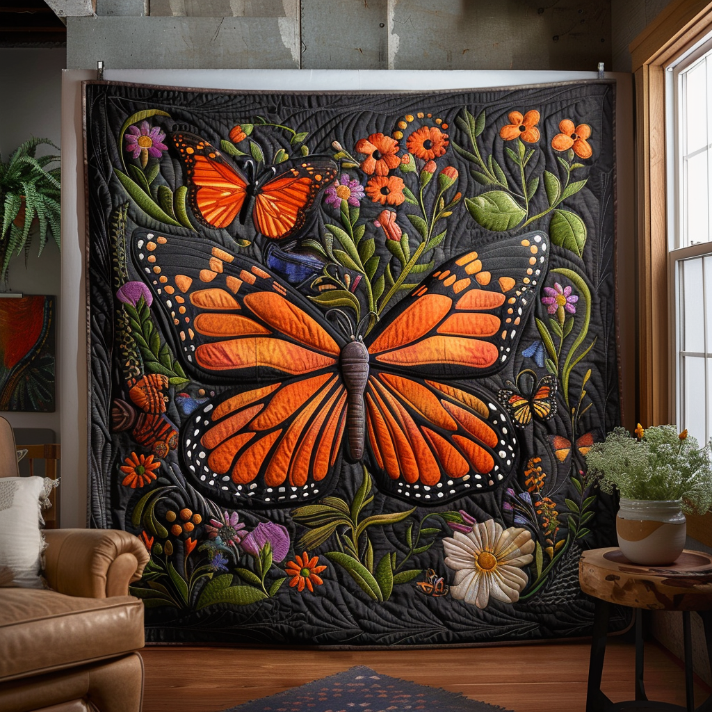 Vivid Monarch Butterflies Quilted Blanket Gift For Butterfly Lover