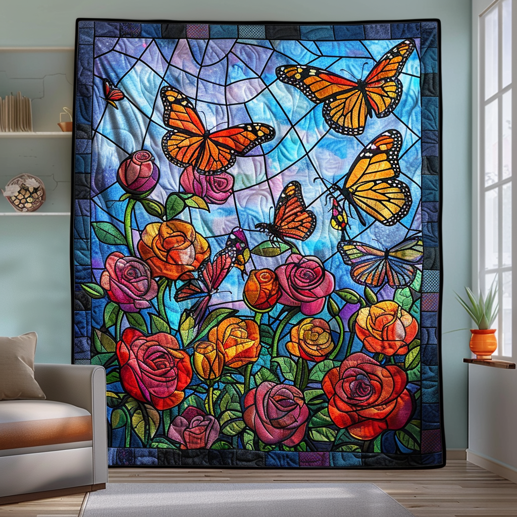 Vivid Monarch Butterflies Quilted Blanket Gift For Butterfly Lover