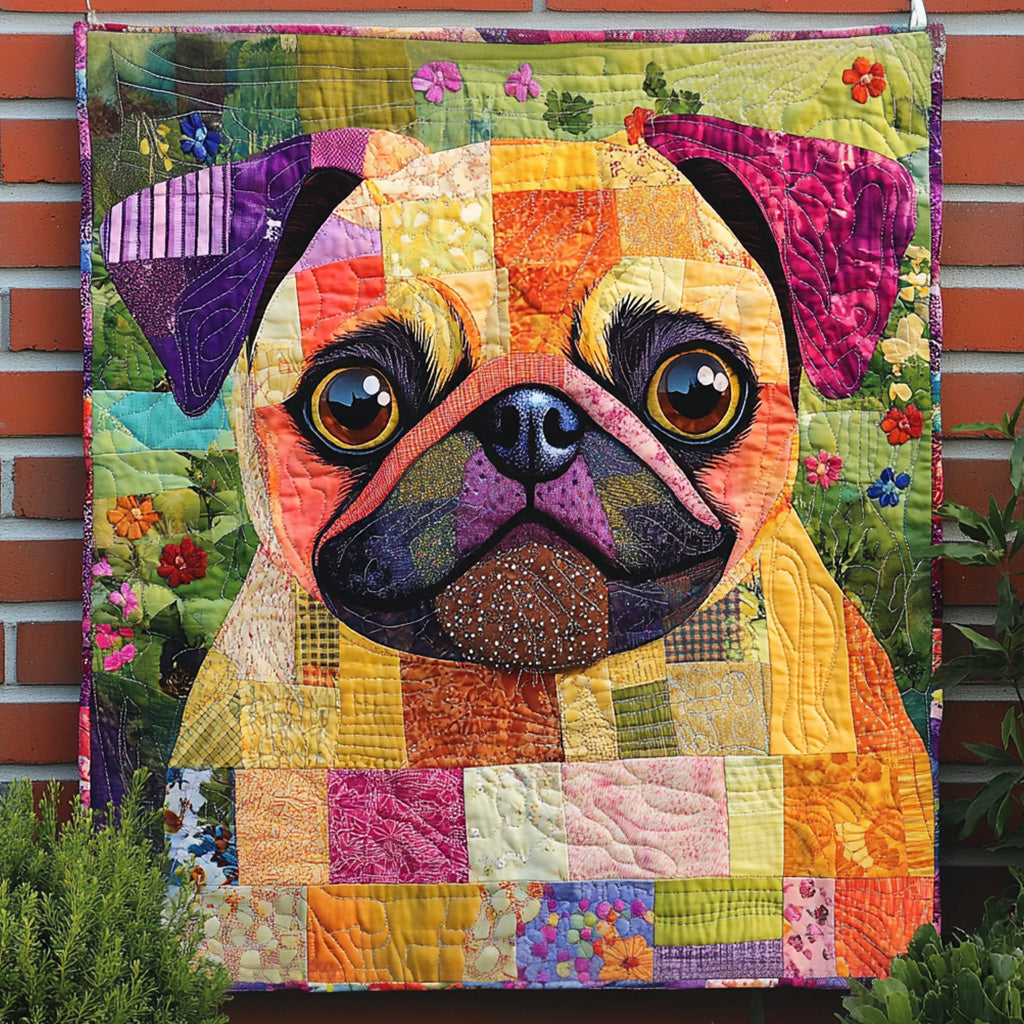 Vivid Pug Quilted Blanket Gift For Animal Lover