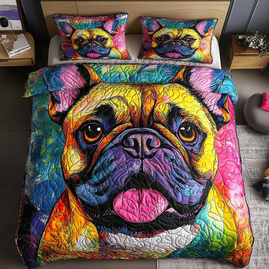 Vivid Pup Power Quilted Bedding Set Luxury Duvet Cover Set for Elegant Bedroom Decor