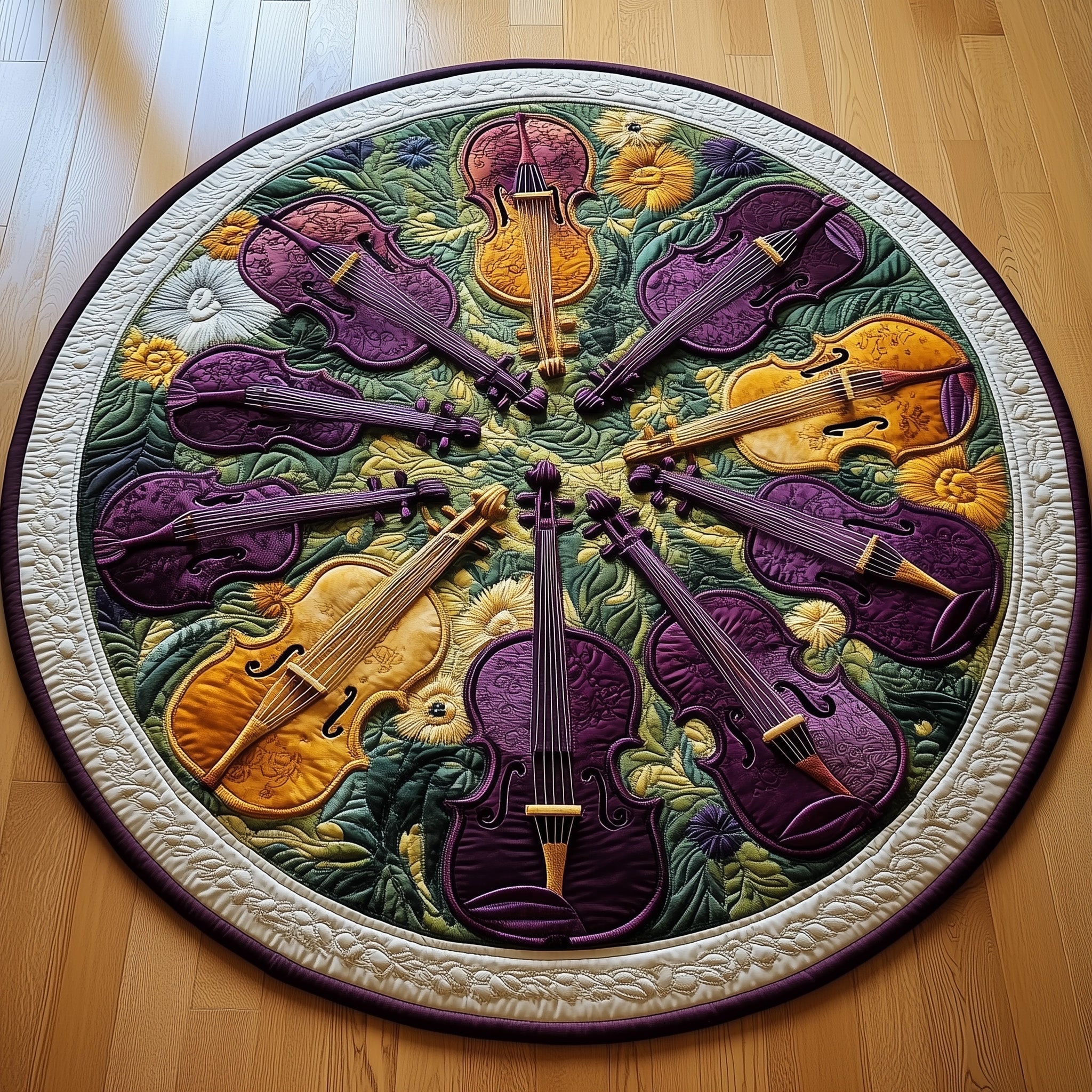 Vivid Purple Violins Quilted Round Mat Gftotl2591 Gift For Mom