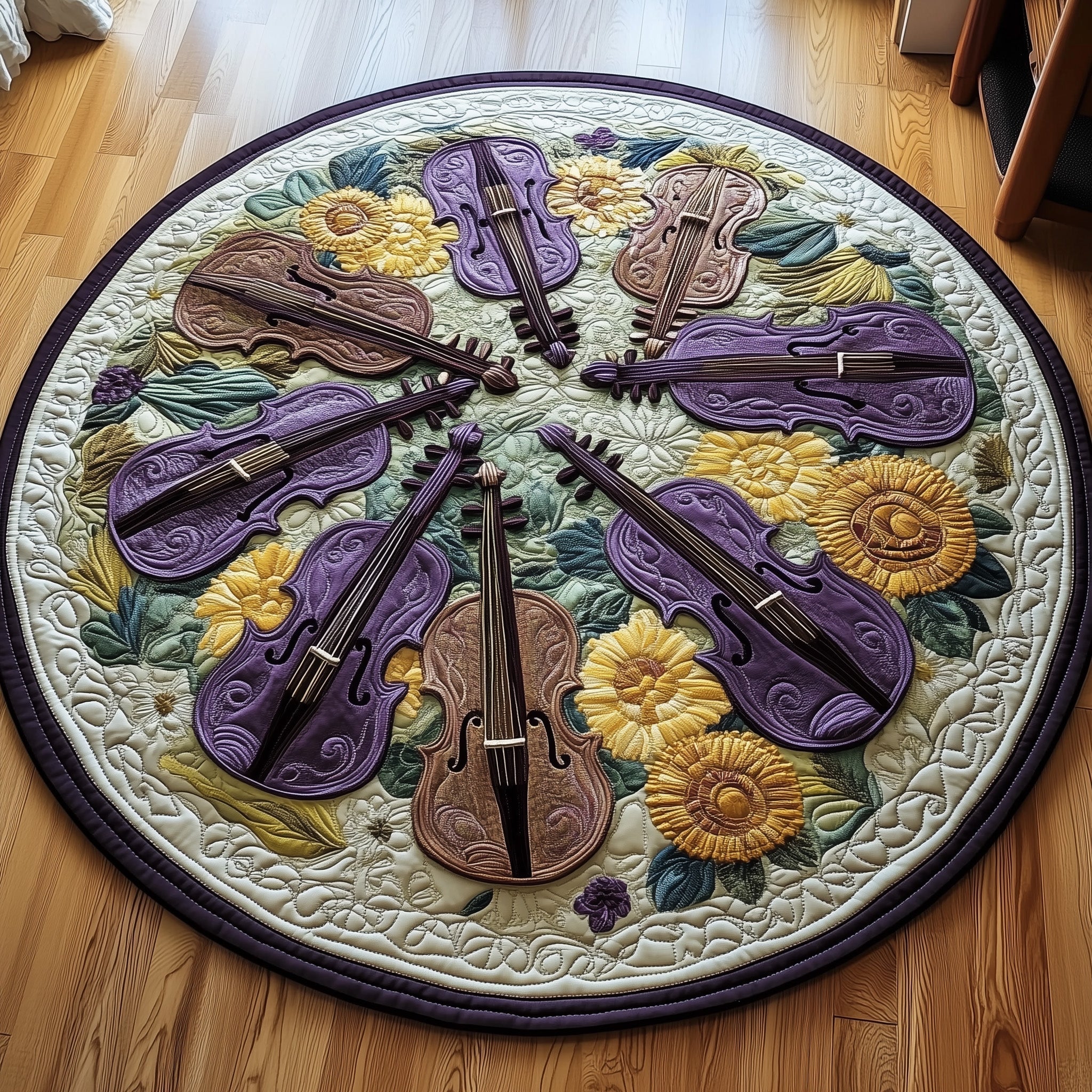 Vivid Purple Violins Quilted Round Mat Gftotl2592 Gift For Her