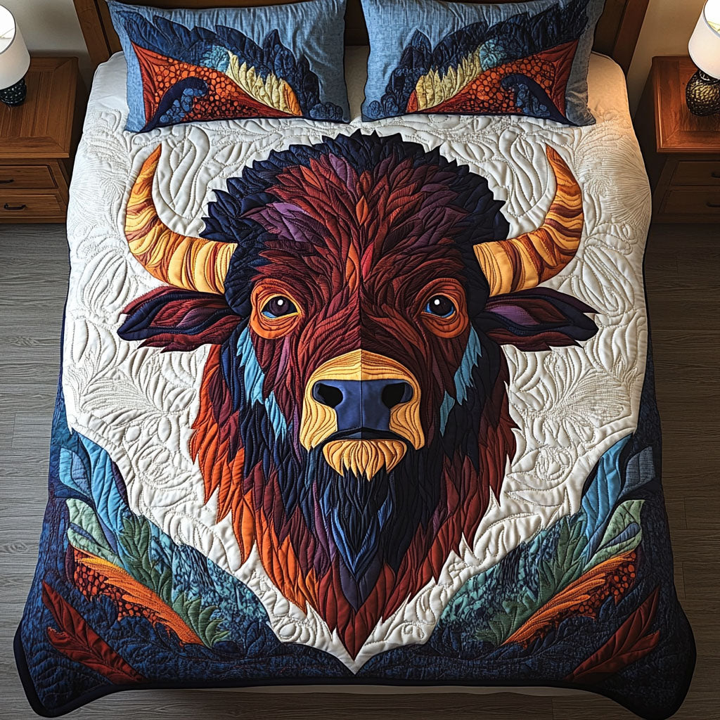 Vivid Spirit Bison Quilted Bedding Set Bed Room Decoration Awesome Gifts For Bison Lovers