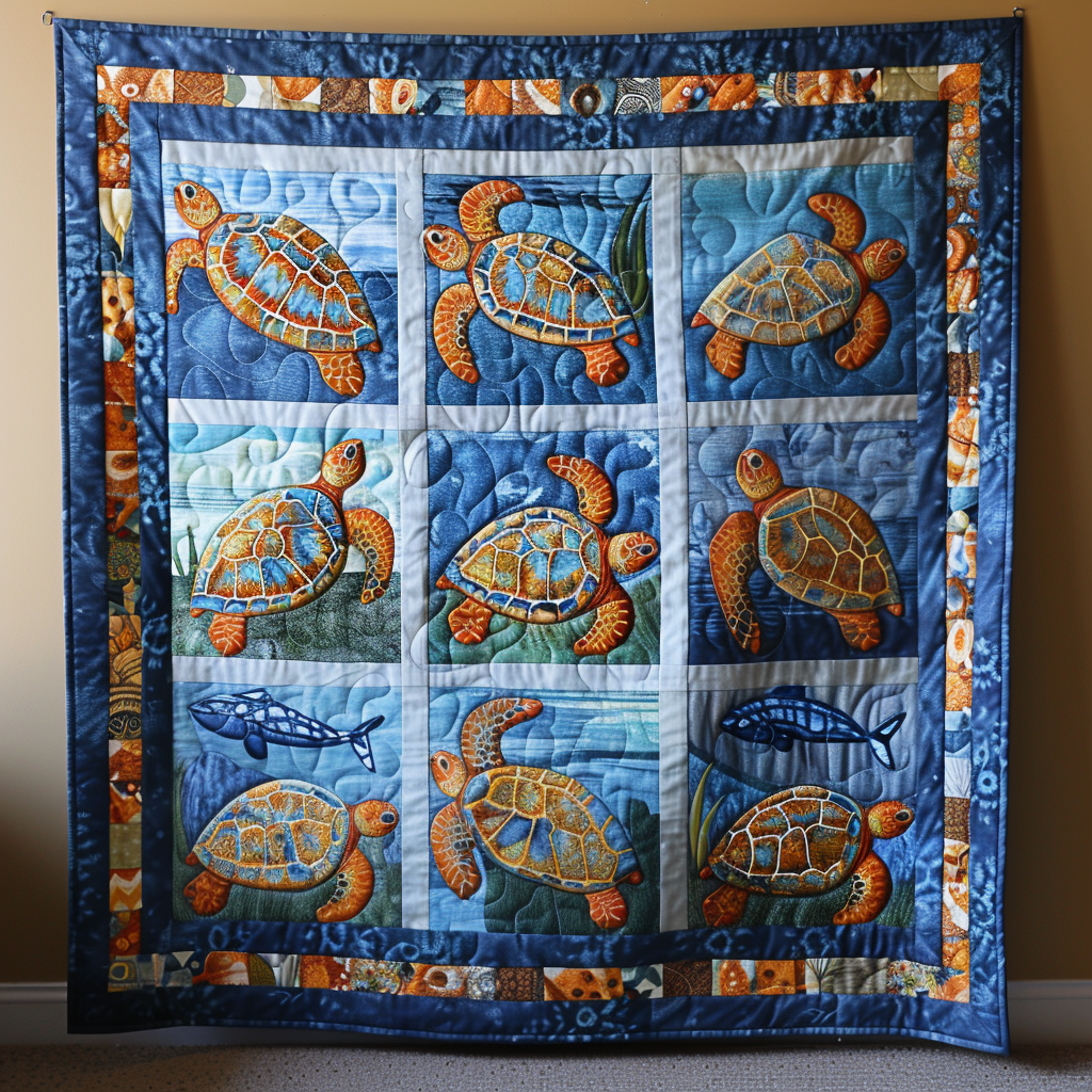 Vivid Turtles Quilted Blanket Gifts For A Turtle Lover