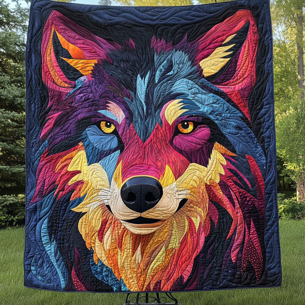 Vivid Wild Alpha Quilted Blanket Christmas Holiday Wolf Gifts For Him Her