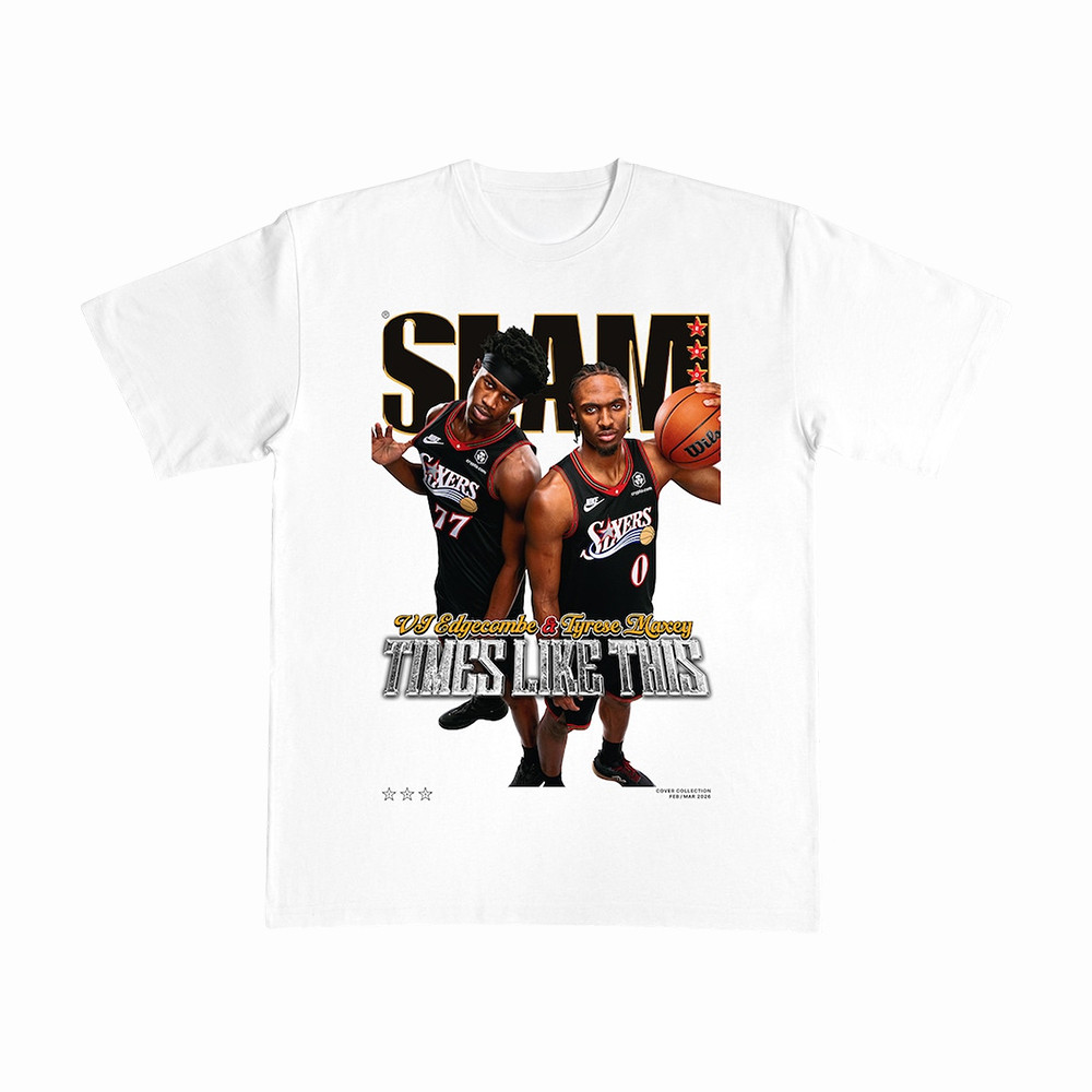 VJ Edgecombe And Tyrese Maxey Philadelphia 76ers SLAM T-Shirt 2026 NBA Playoffs Merch Fans Gear