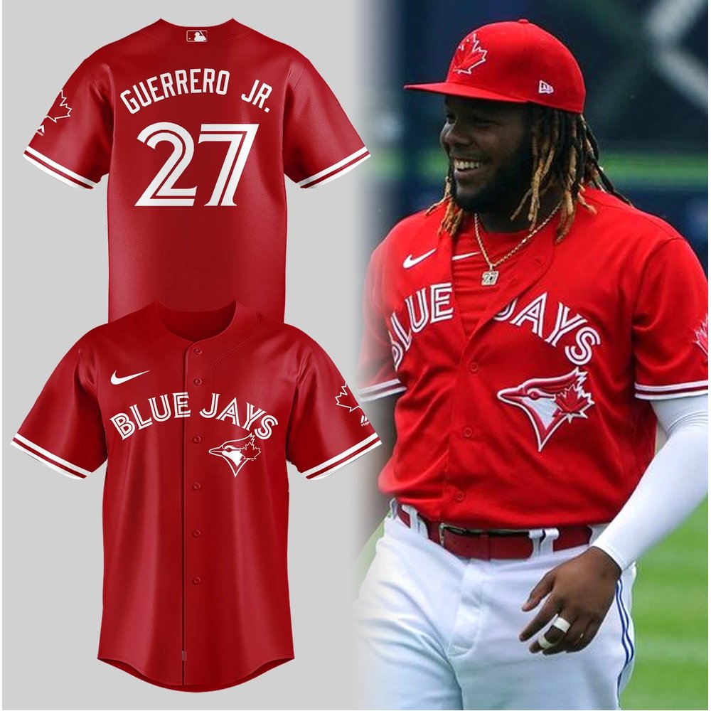 Vladimir Guerrero Jr Scarlet Toronto Blue Jays x Canada Day Jersey Gifts For Dad
