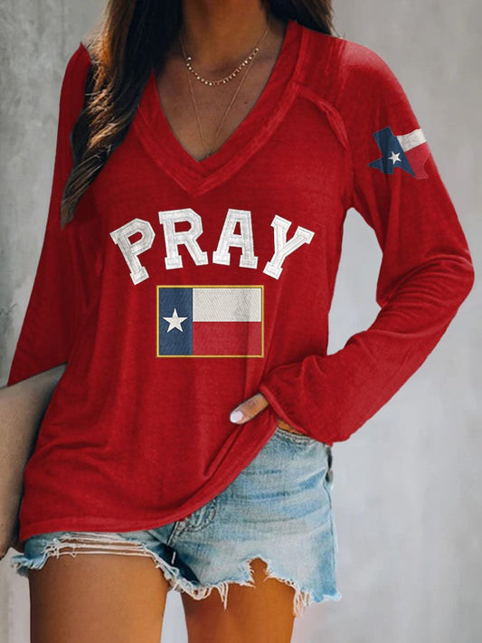 Vneck Retro Pray For Texas Texas Strong Print Tshirt Merch Gift For Texas Resilience