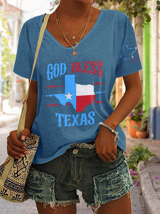 Vneck Retro Texas Strong God Bless Texas Print Tshirt Merch Gift For Those Who Stayed Strong