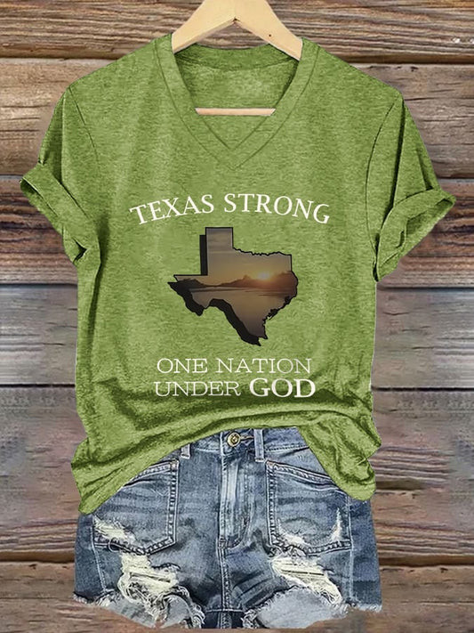 Vneck Retro Texas Strong One Nation Under God Print Tshirt Merch Gift For United Texans