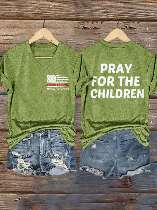Vneck Retro Texas Strong Pray For Texas Pray For The Children Print Tshirt Merch Gift For Community Fighters