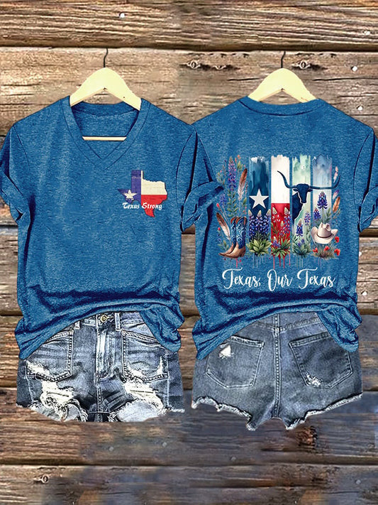 Vneck Retro Texas Strong Texas Our Texas Print Tshirt Merch Gift For After The Storm