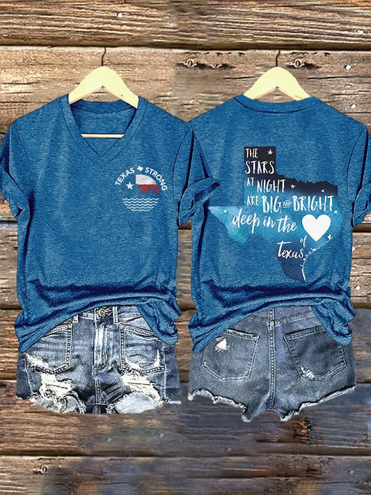 Vneck Retro Texas Strong The Stars At Night Are Big And Bright Deep In The Heart Of Texas Print Tshirt Merch Gift For Brave Neighbors