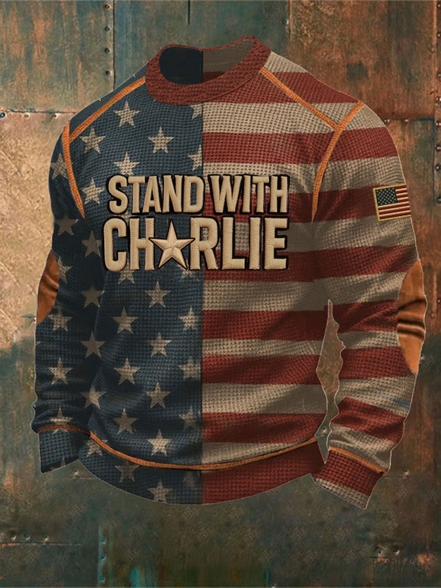 Voice Of Freedom Waffle Print Casual T Shirt As Picture Charlie Kirk Freedom Merch