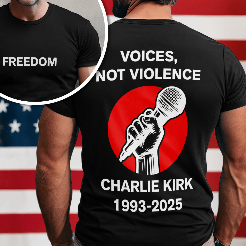 Voices Not Violence Charlie Kirk Freedom Back and Front Dark Shirt Gift for Patriots