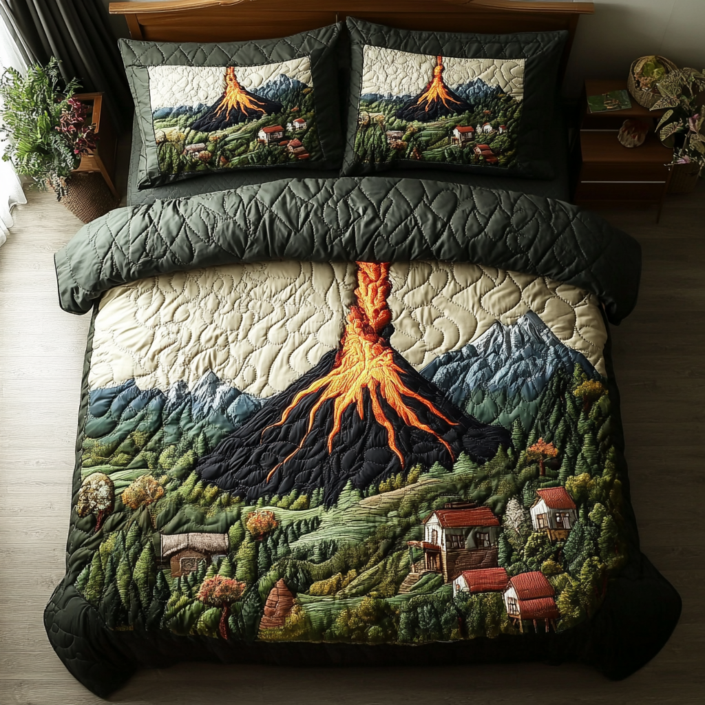 Volcano Bliss Quilted Bedding Set Best Comforter Sets Gift Ideas For Nature Lovers