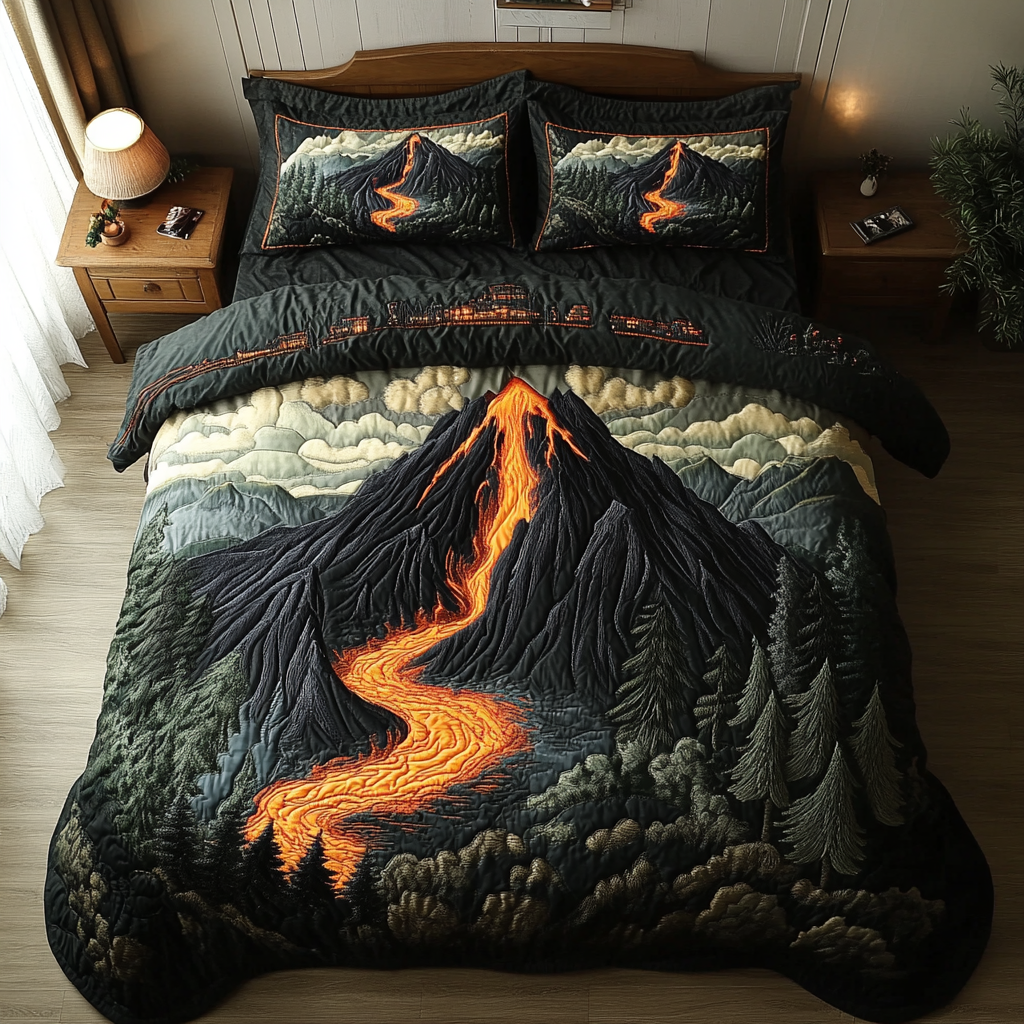 Volcano Escape Quilted Bedding Set Best Bed Sheet Set Gift For Nature Lovers
