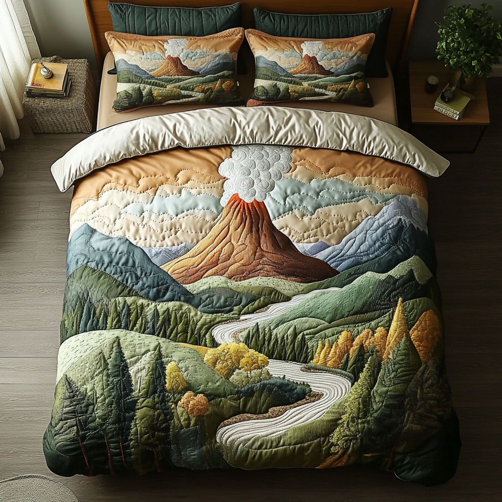 Volcano Peak Quilted Bedding Set Bed Room Decoration Birthday Gifts For Nature Lovers