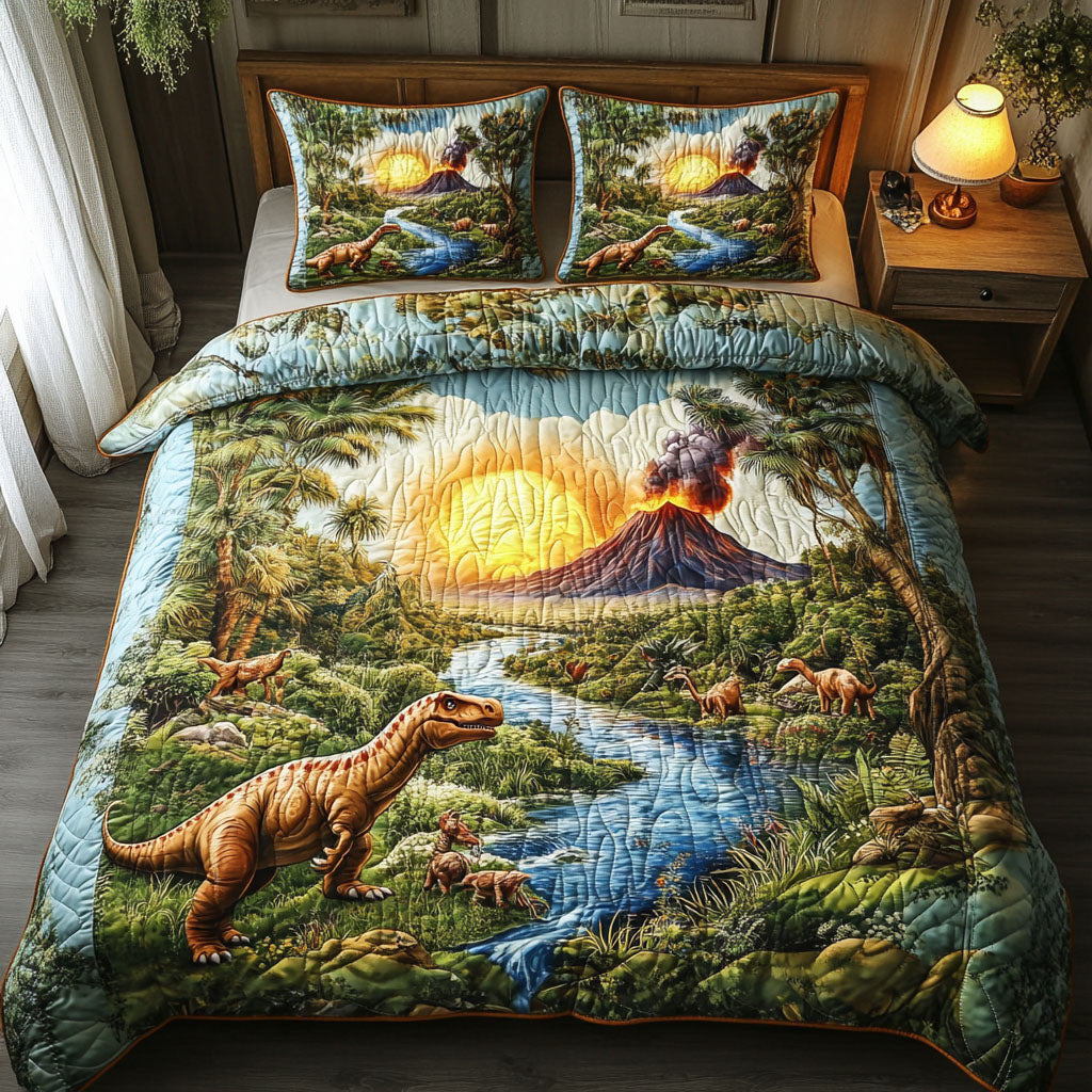 Volcano Valley Quilted Bedding Set Best Bed Sheet Set Dinosaur Themed Gifts