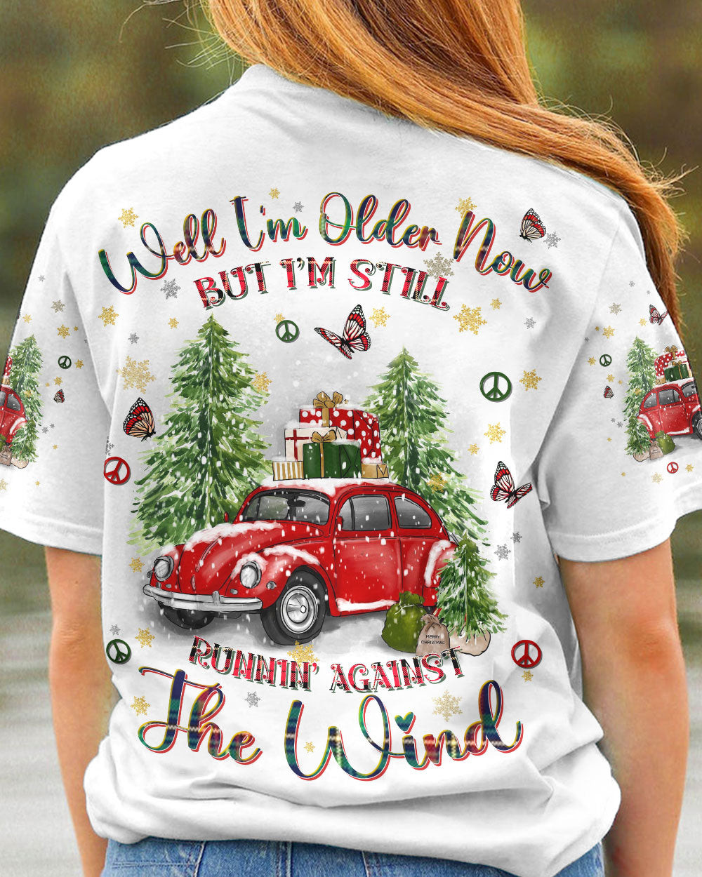 Volkswagen Beetle Runnin' Against The Wind Christmas T-Shirt Xmas Car Related Gifts