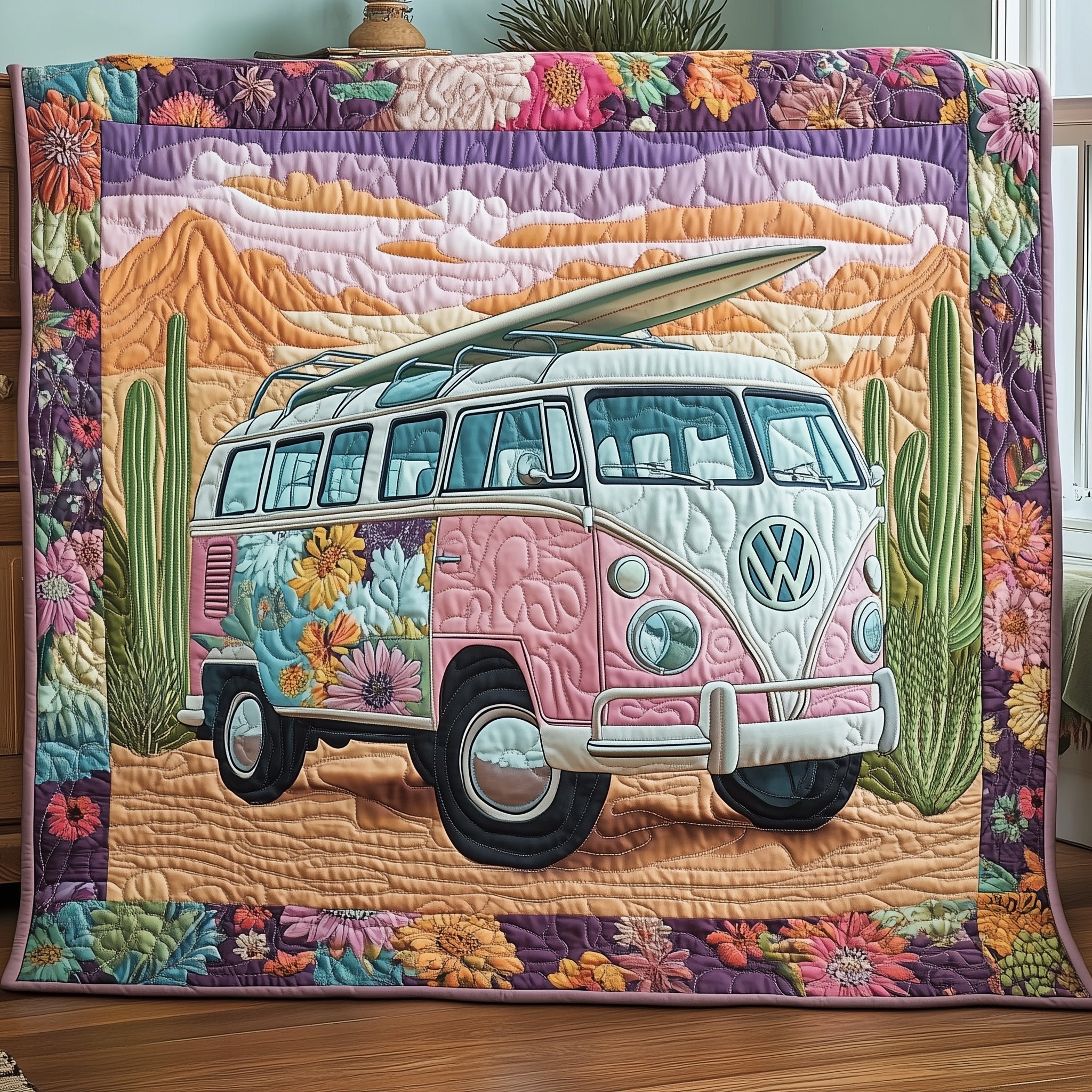 Volkswagen Van Quilted Blanket Best Couch Throw BlanketHippie Gifts For Mom