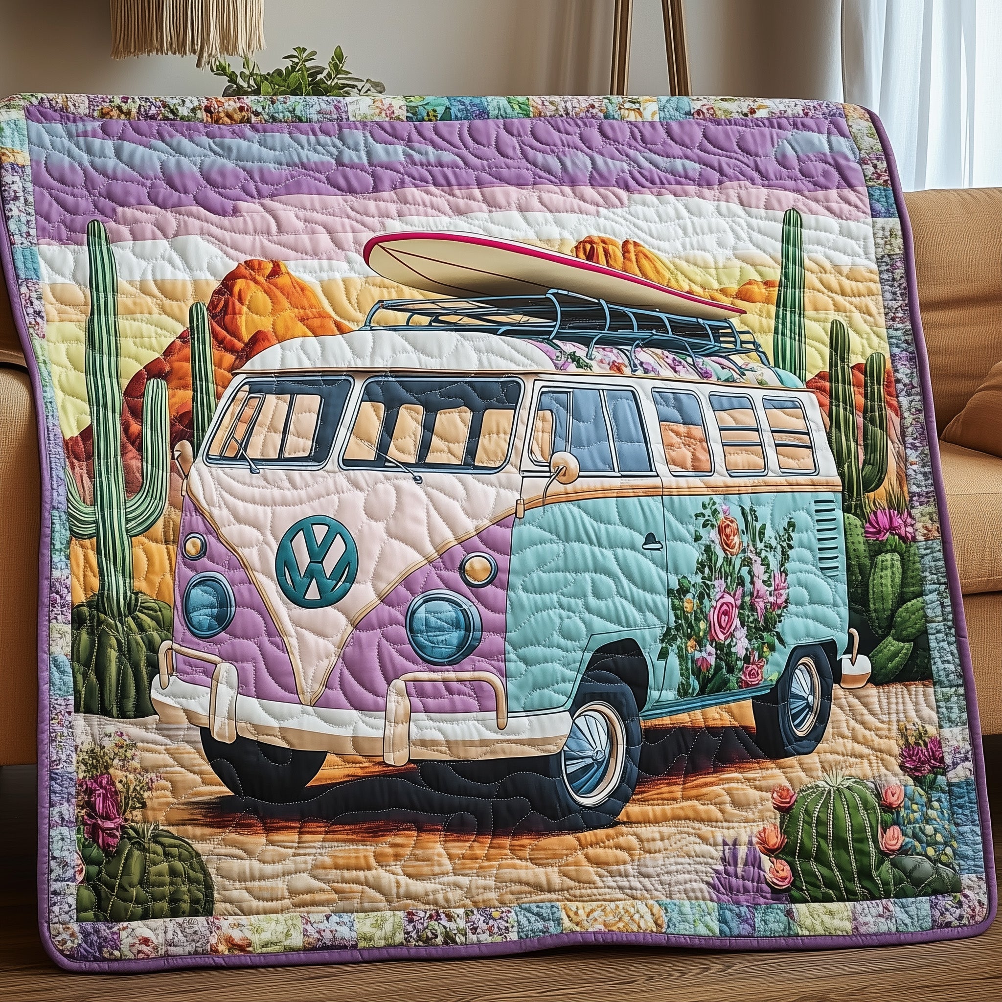 Volkswagen Van Quilted Blanket Best Couch Throw BlanketHippie Gifts Ideas For Her