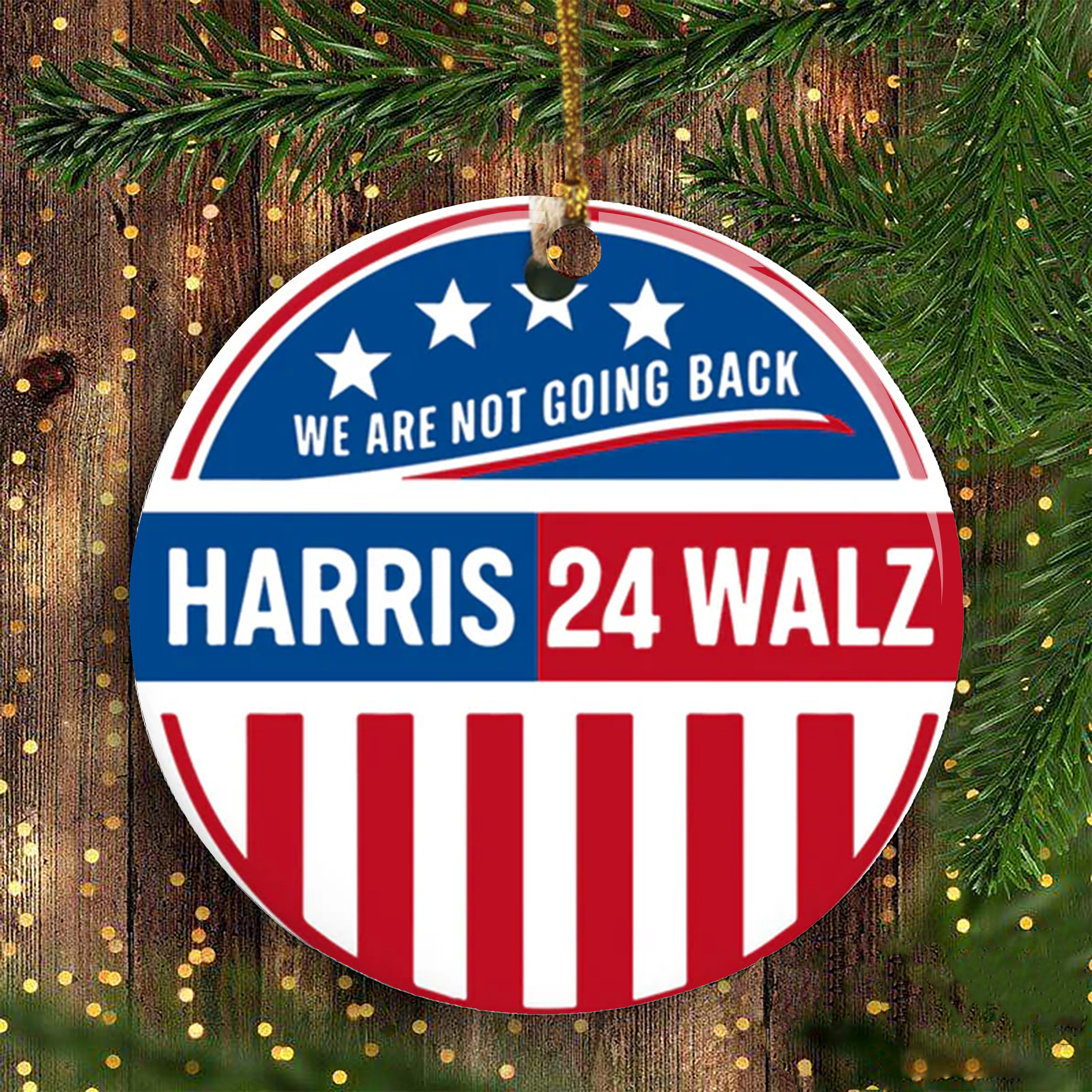 Vote Harris Walz 2024 Ornament We Are Not Going Back Christmas Tree Ornament