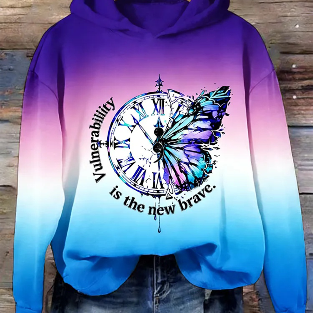 Vulnerability Is The New Brave Hoodie Dreamy Butterfly Clock Clothing Gift For Her