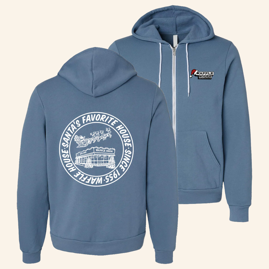 Waffle House Merch Santa's Favorite House Zip Hoodie Christmas Gifts For Him