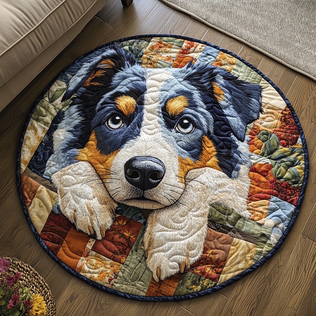 Wagging Down Under Quilted Round Mat Front Door Decor Gift For Dog Lover Woman