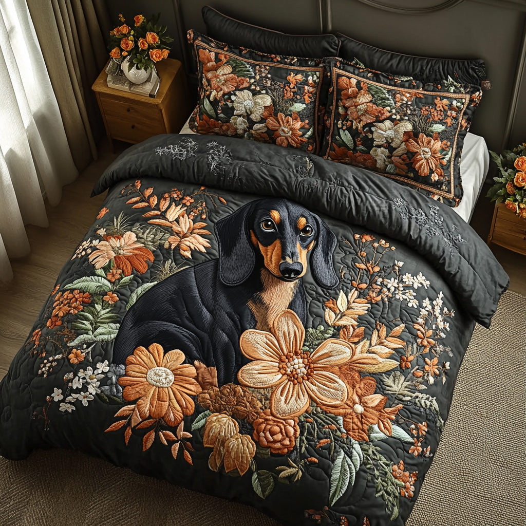Wagging Stroll Quilted Bedding Set Bedspread Set Dachshund Xmas Gifts