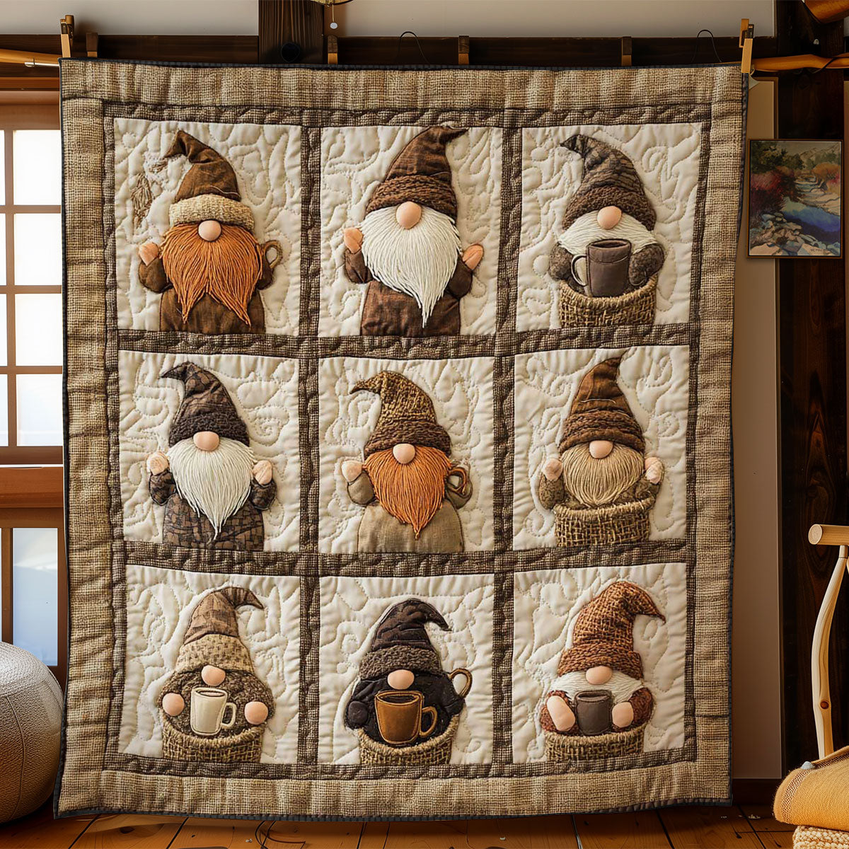Wake Up Gnome Quilt High-Quality Cotton Quilt Blanket for Restful Sleep