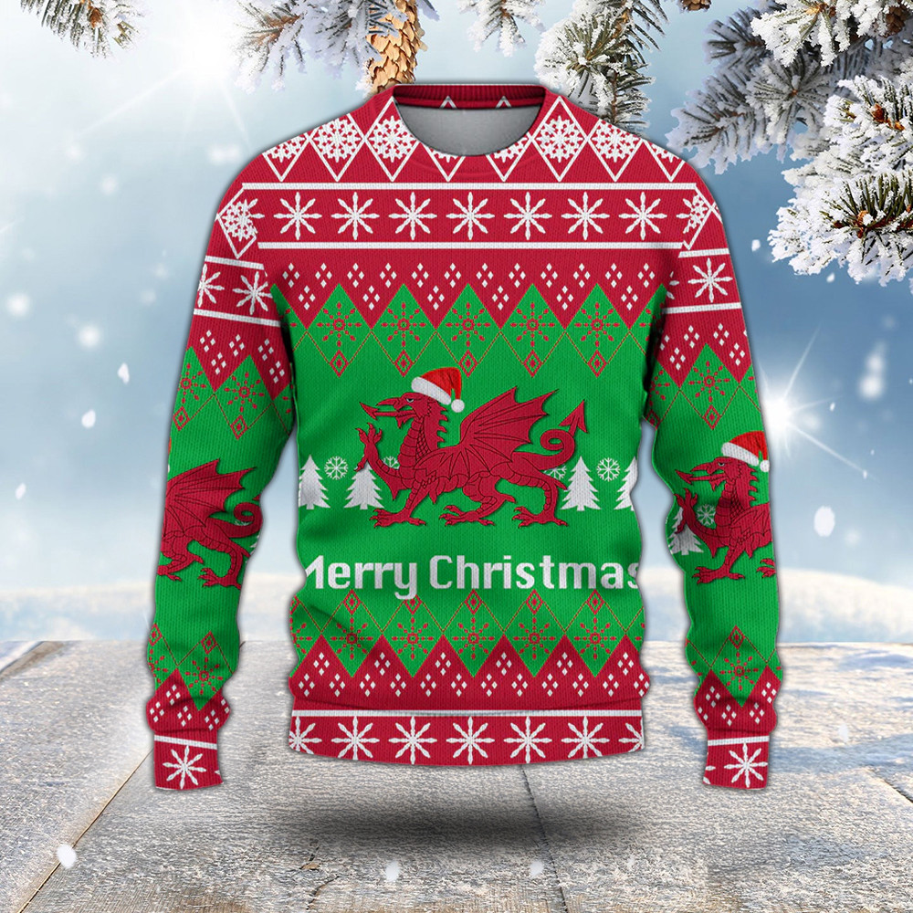 Wales Christmas Merry Christmas Ugly Pattern Sweatshirt