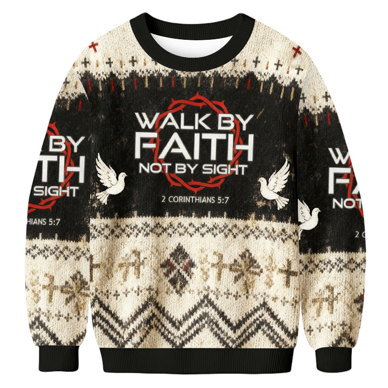 Walk By Faith Ugly Christmas Sweater Bible Verse Christmas Apparel Religious Xmas Gifts