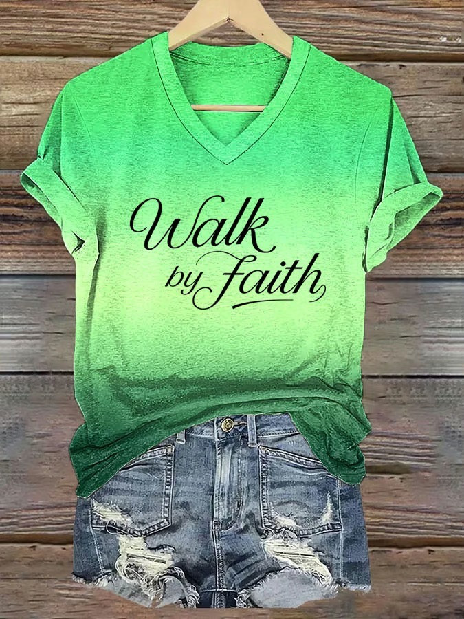 Walk By Faith V-neck T-shirt For Women's Gifts For Sister
