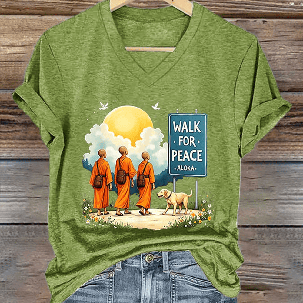 Walk For Peace Aloka Dog V-Neck Shirt Story Of Aloka Buddhist Monks Shirt Spiritual Gifts
