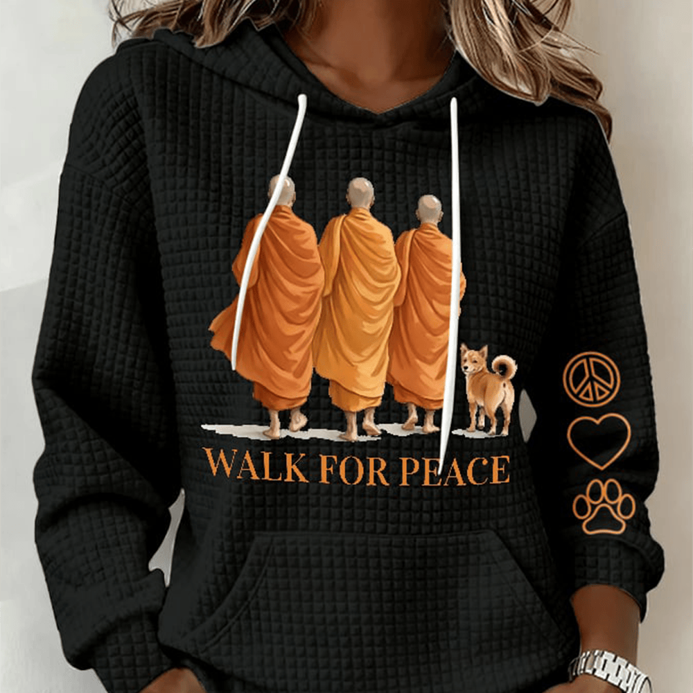 Walk For Peace Hoodie Buddhist Monks Hooded Sweatshirt Trendy Spiritual Apparel