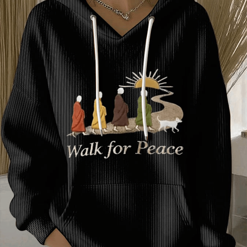 Walk For Peace Hoodie Monks Aloka Apparel Trendy Clothing Dog Onwer Presents