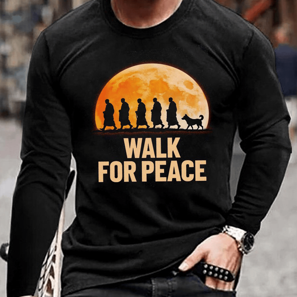 Walk For Peace Monks Aloka Dog Long Sleeve Shirt Trendy Spiritual Apparel Gift For Him
