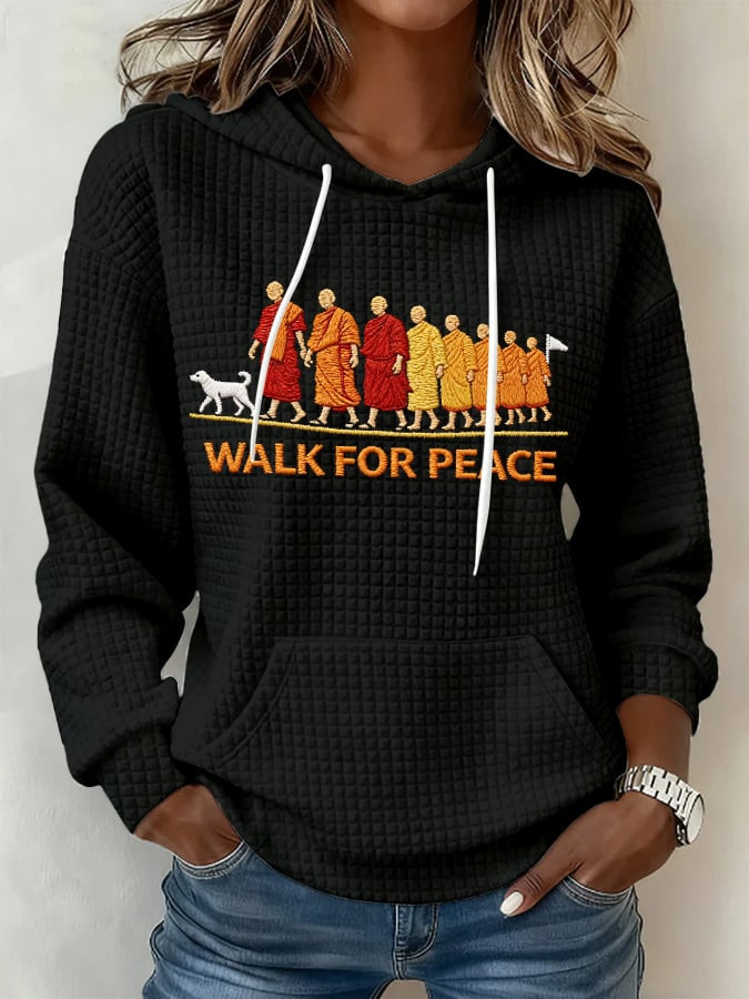 Walk For Peace Monks With Aloka Dog Hoodie Aloka The Peace Dog Merch Zen Monks Hoodie Women's