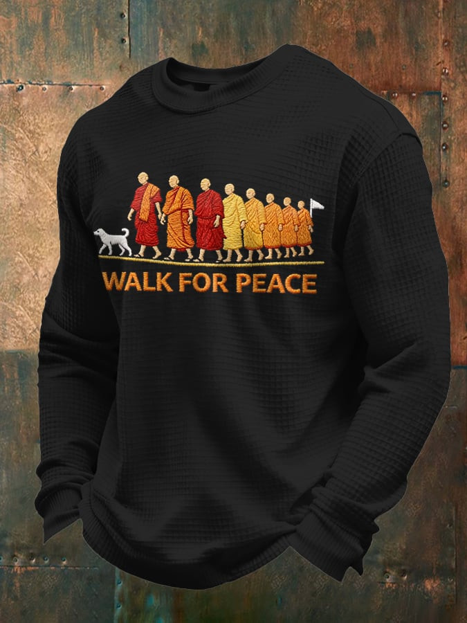 Walk For Peace Monks With Aloka Dog Long Sleeve T-Shirt Aloka The Peace Dog Merch Monks Shirt