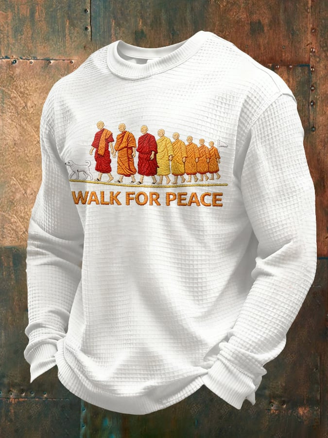 Walk For Peace Monks With Aloka Dog Long Sleeve T-Shirt Aloka The Peace Dog Merch Monks Shirt