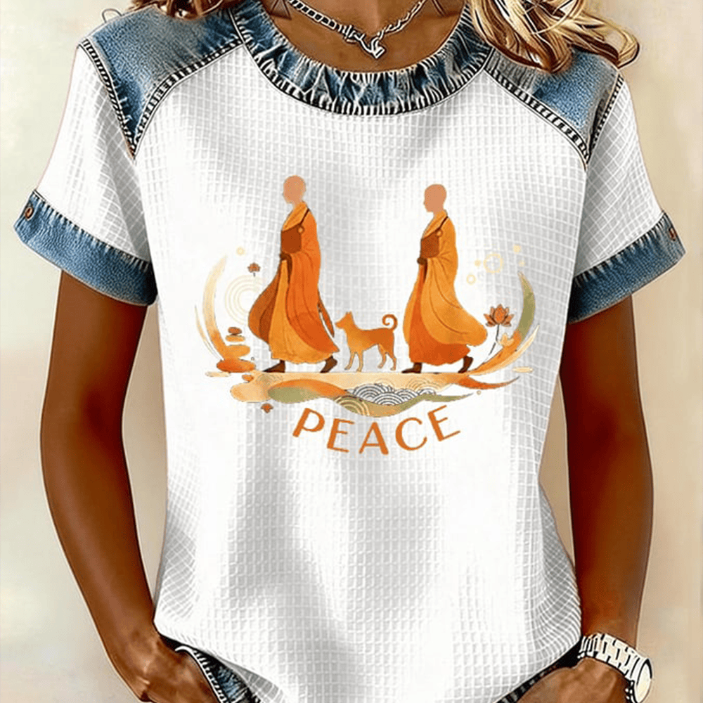 Walk For Peace Monks With Aloka Dog T-Shirt Buddhist Monks Trendy Clothes Spiritual Present