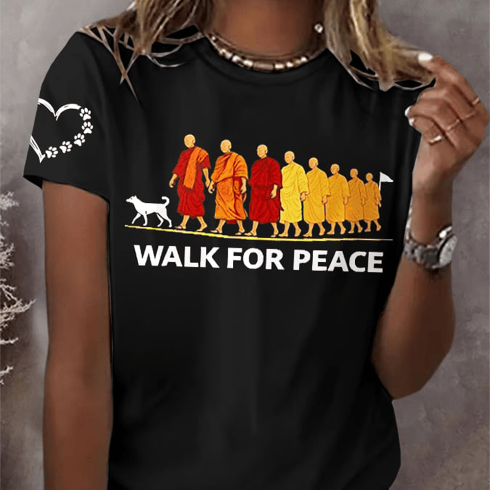 Walk For Peace Monks With Aloka Dog T-Shirt Story Of Aloka Shirt Gift For Girlfriend