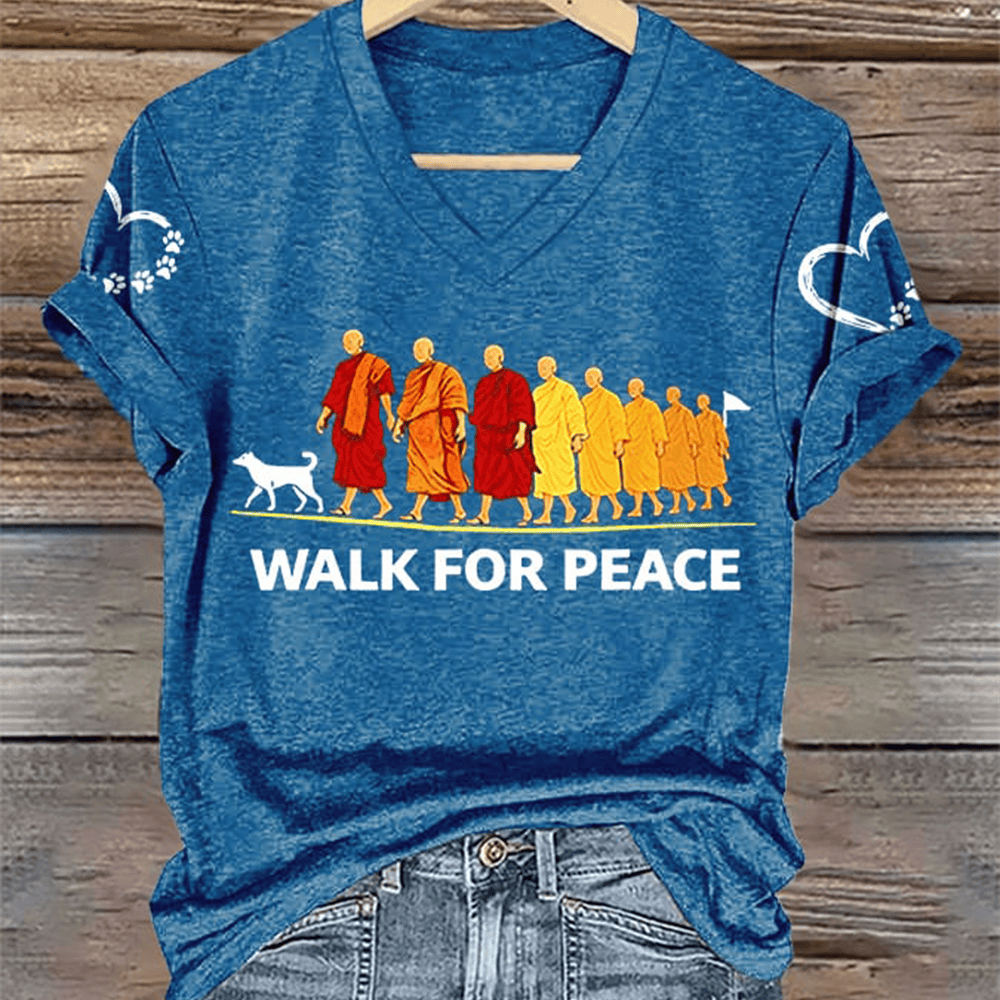 Walk For Peace Rescue Dog V-Neck Shirt Story Of Aloka Merch Mindfulness And Compassion Gifts