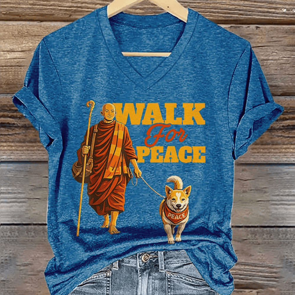 Walk For Peace V-Neck Shirt Buddhist Monks Walk For Peace Clothes Story Of Aloka Merch