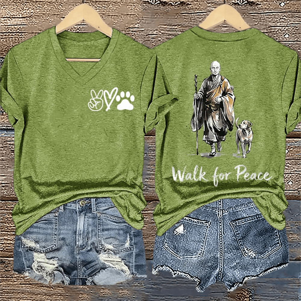 Walk For Peace V-Neck Shirt Mindfulness And Compassion Monks Aloka Clothing Walk For Peace Gift