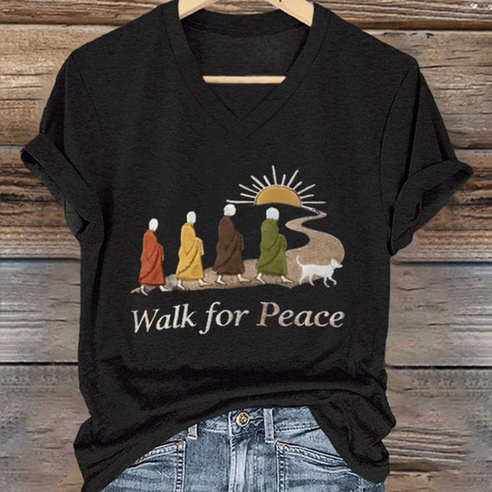 Walk For Peace V-Neck Shirt Monks Aloka Peace Walking Monks With Aloka Dog Clothes