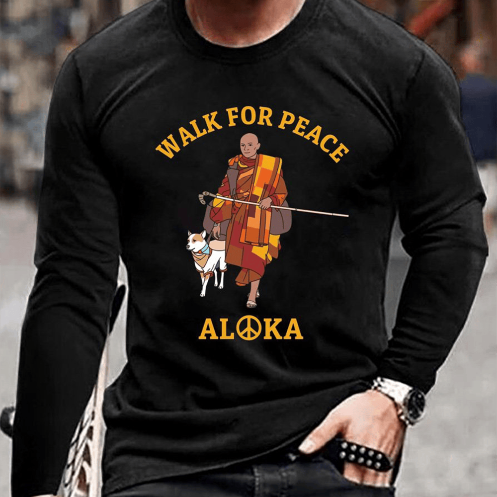 Walk For Peace With Aloka Long Sleeve Shirt Hippie Themed Trendy Spiritual Apparel