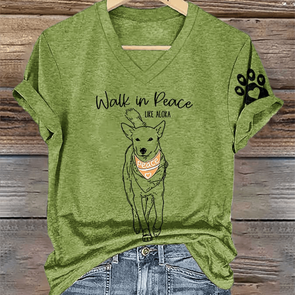 Walk In Peace Like Aloka V-Neck Shirt Monks Aloka Trendy Spiritual Apparel Buddhist Gift Ideas